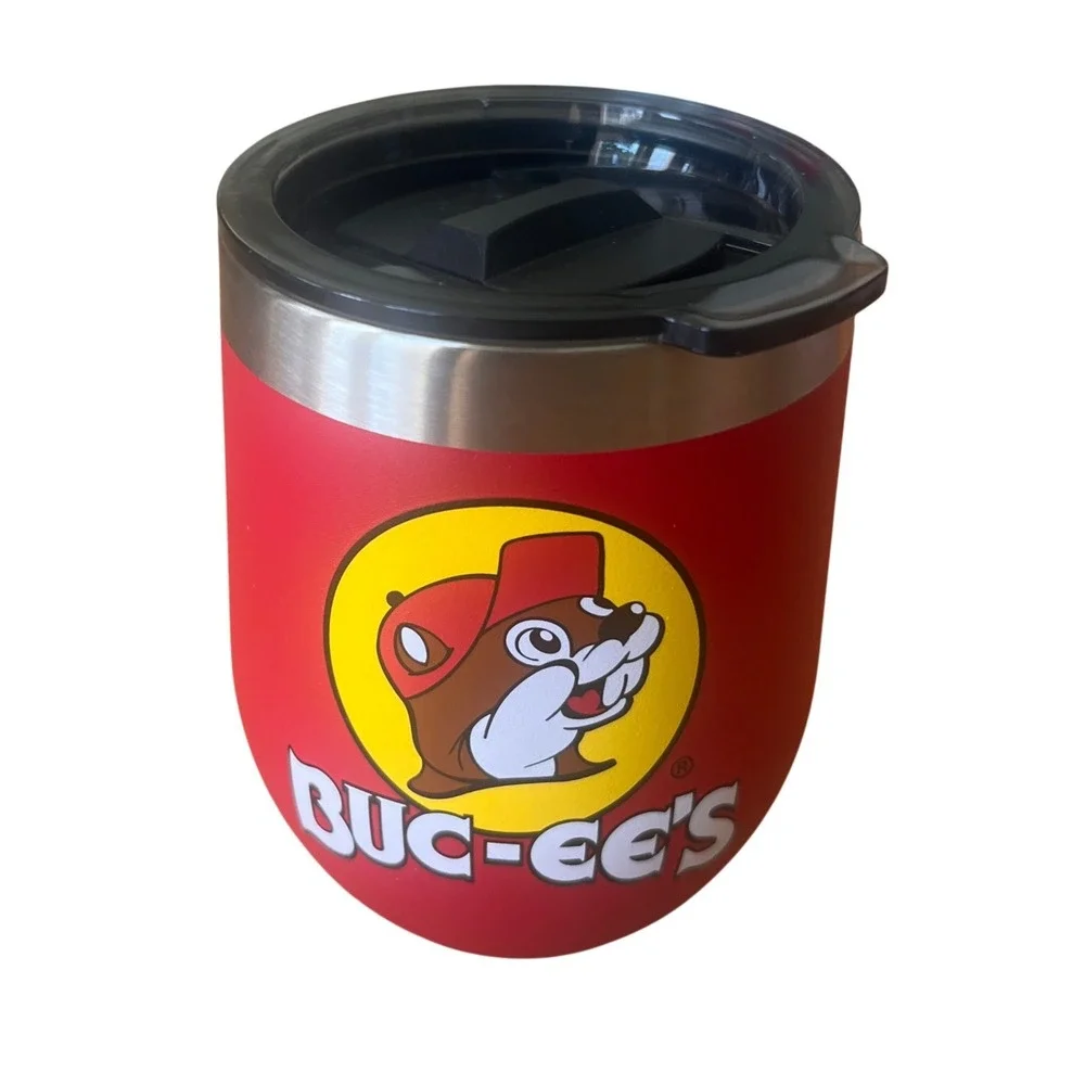 Buc-ee's Red Insulated‎ Wine Tumbler 10oz Stainless Steel Lid NEW Texas